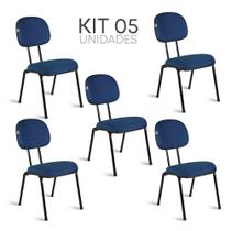 Cadeira Secretária Pé Palito Kit 5 Tecido Azul Com Preto