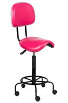 Cadeira Sela Alta Rosa com encosto Estética Giratória maca tecido sintetico sem encosto altura maxima 79cm
