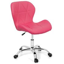 Cadeira Slim Office Estofada Base Giratória Cromada - Rosa