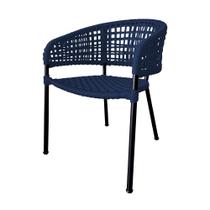 Cadeira Sol Corda Náutica Base em Alumínio Preto/azul Marinho