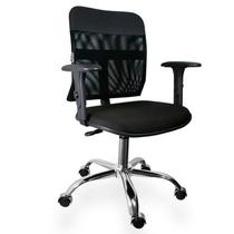 Cadeira Tela Executiva Cromada Com Braço Regulável Preta - ULTRA Móveis