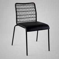 Cadeira Trama Slim Estofada material ecológico Aço Carbono Preto e Junco Sintético Preto - Artesian