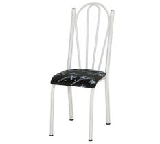 Cadeira Tubular Branca 021 Assento Preto Florido
