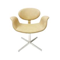 Cadeira Tulipa Bege Estofada com Braço base Giratória em Alumínio