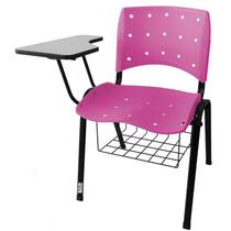 Cadeira Universitária Ergoplax Com Porta Livros Rosa Translúcido