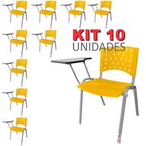 Cadeira Universitária Plástica Amarela 10 Unidades Base Prata - ULTRA Móveis Cadeira Universitária Plástica Amarela 10 Unidades Base Prata - ULTRA Móveis