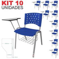 Cadeira Universitária Plástica Azul Com Porta Livros Base Prata 10 Unidades - ULTRA Móveis