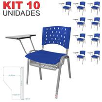 Cadeira Universitária Plástica Azul Com Porta Livros Base Prata 10 Unidades -