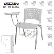 Cadeira Universitária Plástica Branca Com Porta Livros Base Prata 10 Unidades Prancheta Plástica - ULTRA Móveis Cadeira Universitária Plástica Branca Com Porta Livros Base Prata 10 Unidades Prancheta Plástica - ULTRA Móveis