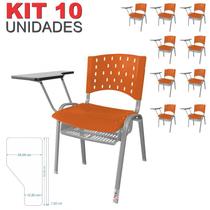 Cadeira Universitária Plástica Laranja Com Porta Livros Base Prata 10 Unidades - ULTRA Móveis
