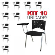 Cadeira Universitária Plástica Preta 10 Unidades Prancheta Plástica Base Prata - ULTRA Móveis