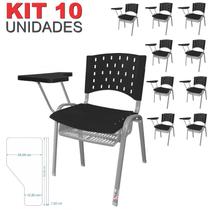 Cadeira Universitária Plástica Preta Com Porta Livros Base Prata 10 Unidades Prancheta Plástica