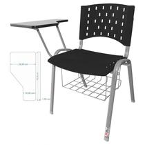 Cadeira Universitária Plástica Preta Com Porta Livros Base Prata - ULTRA Móveis