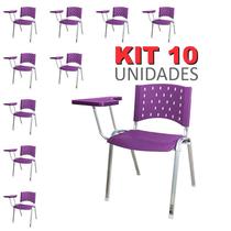Cadeira Universitária Plástica Roxa 10 Unidades Prancheta Plástica Base Prata - ULTRA Móveis