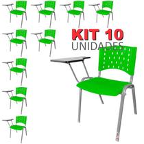 Cadeira Universitária Plástica Verde 10 Unidades Base Prata - ULTRA Móveis