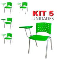 Cadeira Universitária Plástica Verde 5 Unidades Prancheta Plástica Base Prata - ULTRA Móveis