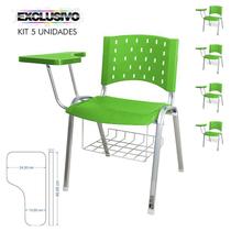 Cadeira Universitária Plástica Verde Com Porta Livros Base Prata 5 Unidades Prancheta Plástica - ULTRA Móveis