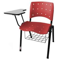 Cadeira Universitária Plástica Vermelha Anatômica Com Porta Livros 10 Unidades - ULTRA Móveis