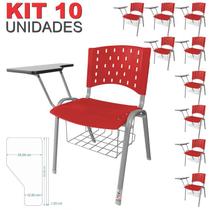 Cadeira Universitária Plástica Vermelha Com Porta Livros Base Prata 10 Unidades - ULTRA Móveis
