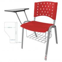 Cadeira Universitária Plástica Vermelha Com Porta Livros Base Prata - ULTRA Móveis