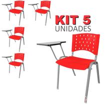 Cadeira Universitária Plástica Vermelho 5 Unidades Base Prata - ULTRA Móveis