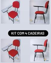 Cadeira universitária secretária palito c/porta livros vermelha kit com 4 Cadeira universitária secretária palito c/porta livros vermelha kit com 4