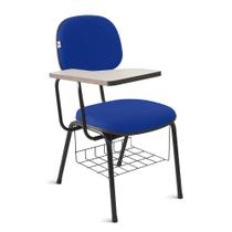 Cadeira Universitária Secretária Tecido Azul Com Preto