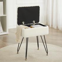 Cadeira Vanity Stool Leesingdo Faux Teddy Fur com armazenamento branco