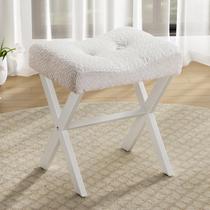 Cadeira Vanity Stool Memobarco 46 cm com pernas em X de metal branca Cadeira Vanity Stool Memobarco 46 cm com pernas em X de metal branca