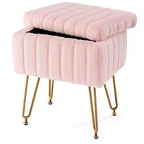 Cadeira Vanity Stool Sweetcrispy com armazenamento de pele sintética rosa