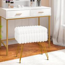 Cadeira Vanity Stool xuperbonus Faux Fur White com pufe de armazenamento Cadeira Vanity Stool xuperbonus Faux Fur White com pufe de armazenamento