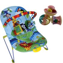 Cadeira Vibratória Musical Bebê Azul 9Kg + Chocalho Infantil