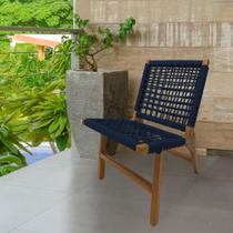 Cadeira Viena Base de Madeira Maciça e Corda Náutica Azul Marinho