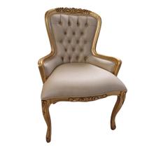 Cadeira Vitoriana em Madeira Maciça Entalhada e Folheada a Ouro Estofado Sintético Champagne Cadeira Vitoriana em Madeira Maciça Entalhada e Folheada a Ouro Estofado Sintético Champagne