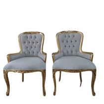 Cadeira Vitoriana em Madeira Maciça Entalhada e Folheada a Ouro Estofado Tom Gelo