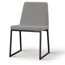 Cadeira Yanka Daf Móveis Multilaminada Revestida com Espuma D28 Linho Cinza Base Aço Carbono Preto