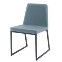 Cadeira Yanka Daf Móveis Multilaminada Revestida Espuma D28 Linho Azul Claro Base Aço Carbono Preto