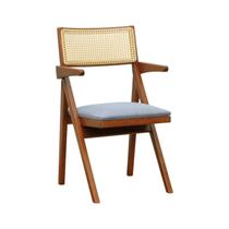 Cadeira Ypê com Braços Madeira Maciça Telinha Assento Estofado Linho Impermeável