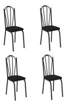 Cadeiras 121 Para Sala de Jantar e Cozinha - Jogo com 4 - Preto Fosco - Assento Preto - OG Móveis