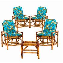 Cadeiras Bambu 4 Lugares Com Mesa Para Área E Jardim