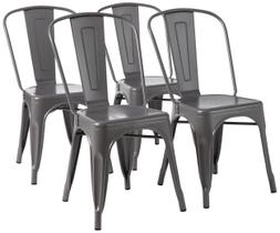 Cadeiras de jantar Amazon Basics Metal Dark Grey (pacote com 4)