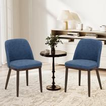 Cadeiras de Jantar COLAMY Conjunto de 2 Estofadas Azul com Pernas de Madeira Cadeiras de Jantar COLAMY Conjunto de 2 Estofadas Azul com Pernas de Madeira