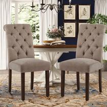Cadeiras de Jantar COLAMY Parsons com Assento Estofado em Tecido Taupe 2 unidades Cadeiras de Jantar COLAMY Parsons com Assento Estofado em Tecido Taupe 2 unidades