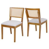 Cadeiras de Jantar de Madeira Maciça com Encosto em Tela Rattan e Assento Estofado Kit 2 Unidades
