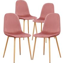Cadeiras de jantar e mobiliário, conjunto de 4 estofados em veludo rosa Cadeiras de jantar e mobiliário, conjunto de 4 estofados em veludo rosa