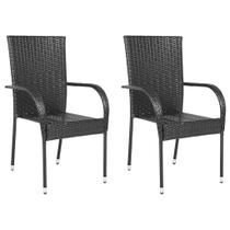 Cadeiras de jantar empilháveis VidaXL Outdoor Poly Rattan Black 2 unidades