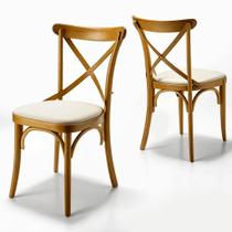 Cadeiras de Jantar Estofadas Prime Wood com Encosto em X - Cor Mel (Kit com 2 Cadeiras) Cadeiras de Jantar Estofadas Prime Wood com Encosto em X - Cor Mel (Kit com 2 Cadeiras)