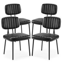 Cadeiras de jantar Sweetcrispy, conjunto de 4 estofados em material sintético preto