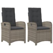 Cadeiras de pátio reclináveis VidaXL Grey Poly Rattan 2 peças com almofadas Cadeiras de pátio reclináveis VidaXL Grey Poly Rattan 2 peças com almofadas