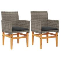 Cadeiras de pátio vidaXL Grey Poly Rattan & Wood, espreguiçadeira ao ar livre